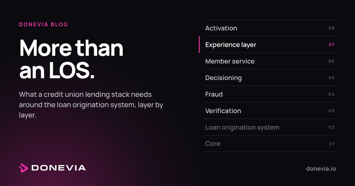 The credit union lending stack: the LOS is one layer among verification, decisioning, member service, the experience layer and activation